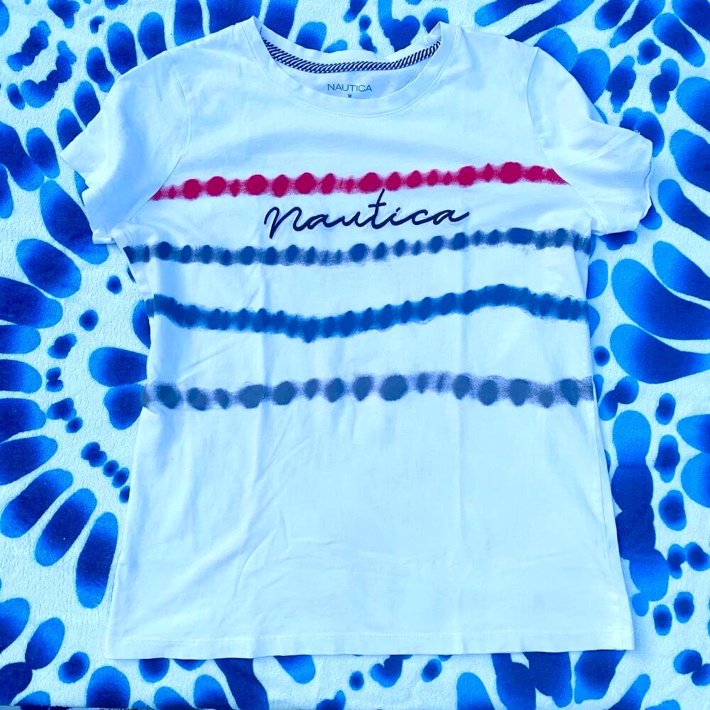Nautica Patriotic Logo Tie Dye Short Sleeve Cotton Tee ๐บ๐ธ NWOT - Picture 1 of 15